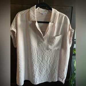 Jane and Delancey puckered rayon sleeveless striped top.